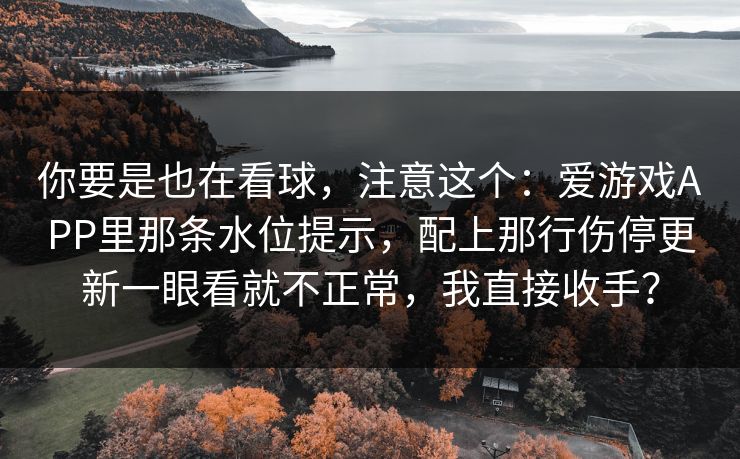 你要是也在看球，注意这个：爱游戏APP里那条水位提示，配上那行伤停更新一眼看就不正常，我直接收手？