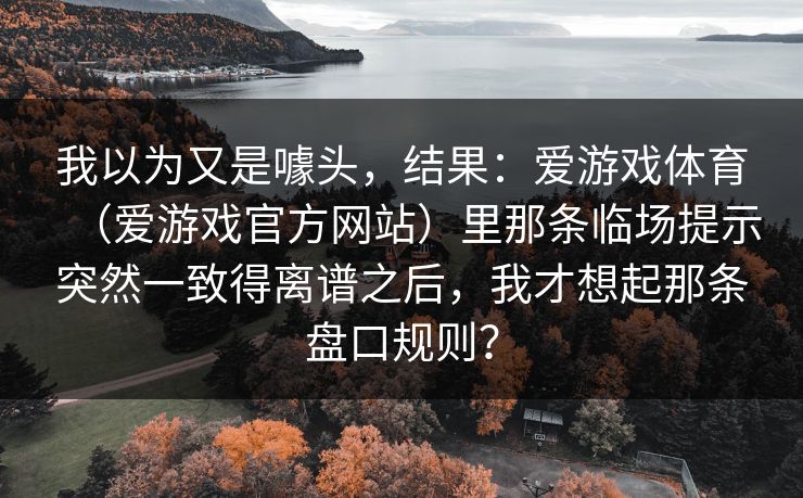 我以为又是噱头，结果：爱游戏体育（爱游戏官方网站）里那条临场提示突然一致得离谱之后，我才想起那条盘口规则？